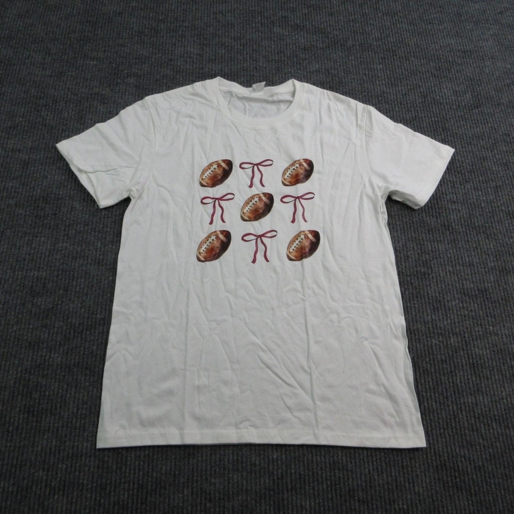 Football Bow Shirt Mens Large White Short Sleeve Crew Neck Cotton Graphic Tee
